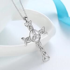 Silver Celtic Cross Necklace Hollow Christian Faith Christmas Birthday Gift NEW!